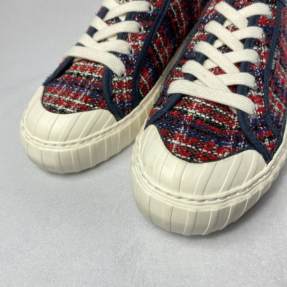 New Nine West Women's Hazie2 Sneaker Red Blue Plaid - Picture 4 of 9